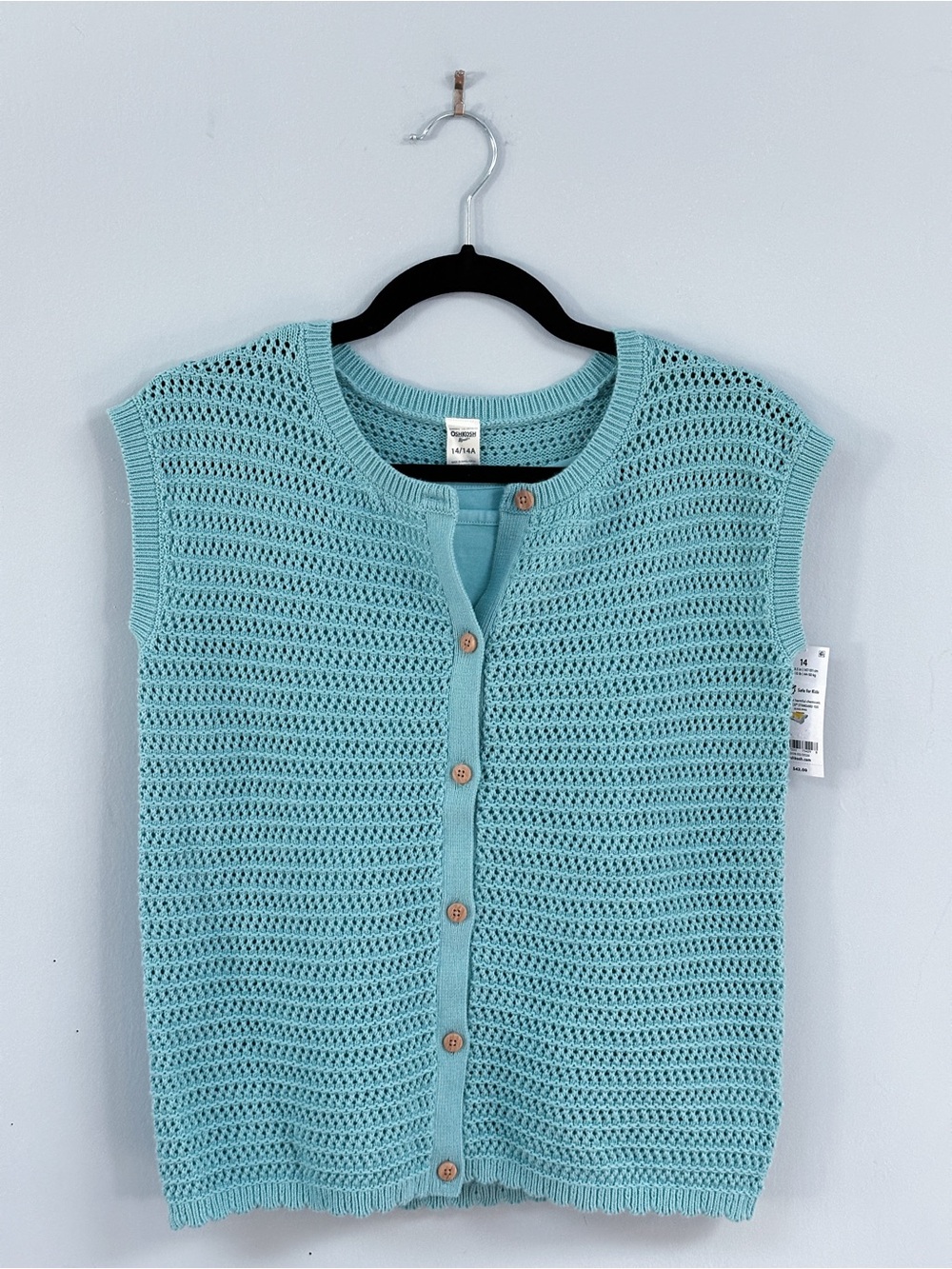 OshKosh Girls Size 14 Aqua Crochet Cardigan + Tank Set NWT